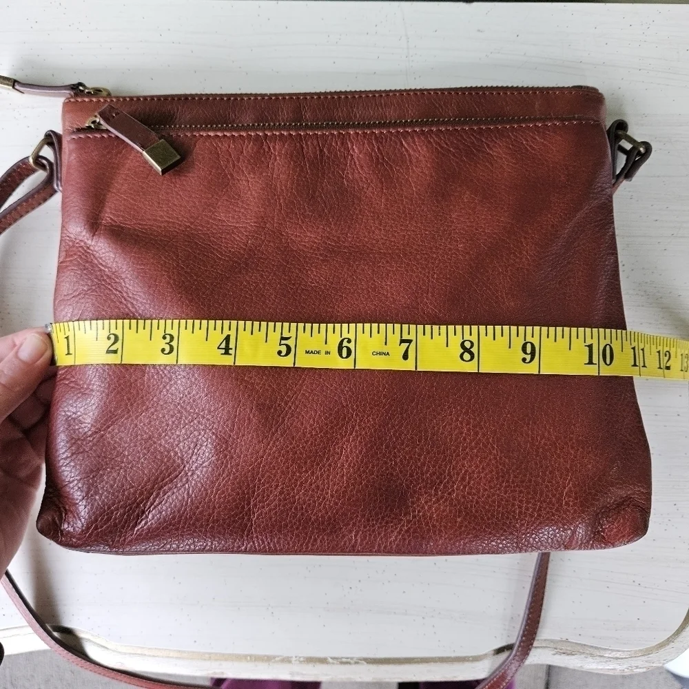 Margot Lorna Cognac Soft Brown Leather Crossbody Purse Zip Top Hobo Bag Satchel